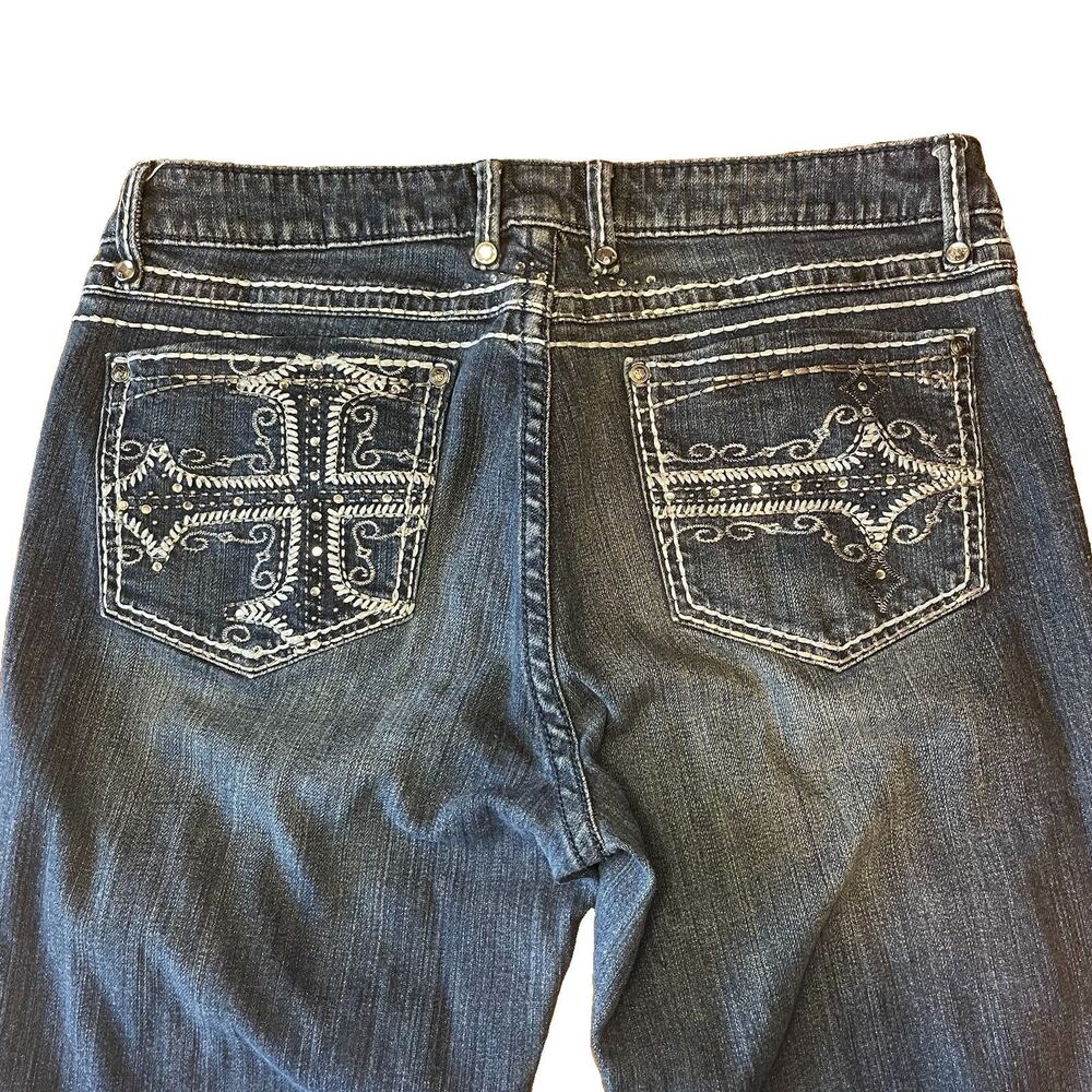 Wrangler Rock 47 Jeans Womens 9x34 Blue Low Rise Bootcut Gem Embellished Pockets